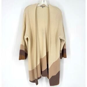 Women's Cream and Brown Open Front Cardigan